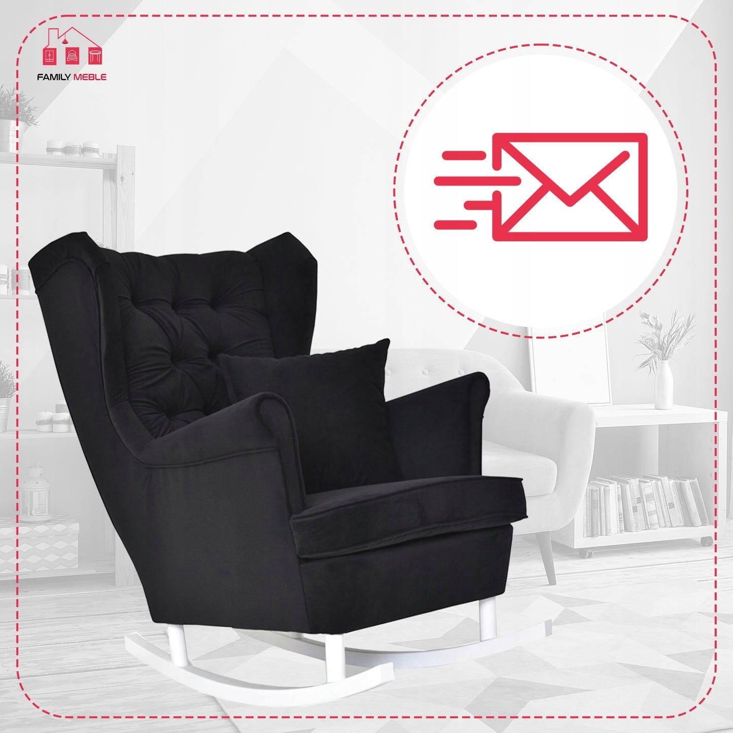 Fotel uszak Gaja bujany skandynawski Family Meble czarny głębokie piki