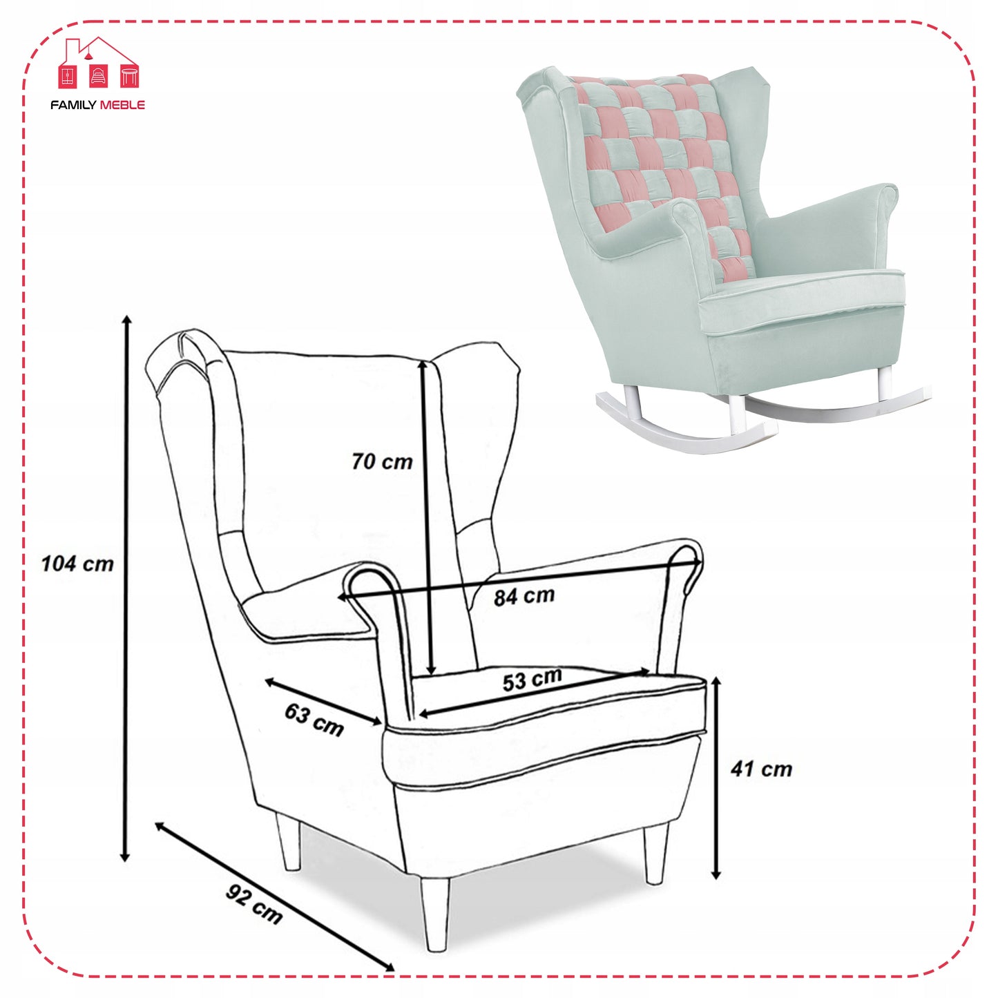 Fotel uszak bujany Carol Duo Family Meble różowo błękitny szachownica welur