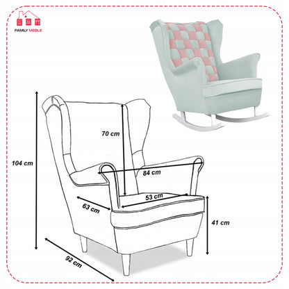 Fotel uszak bujany Carol Duo Family Meble różowo błękitny szachownica welur