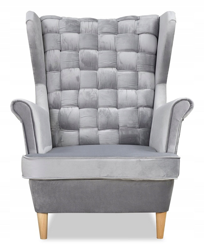 Fotel uszak Carol skandynawski Family Meble WELWET AKSAMIT jasny szary