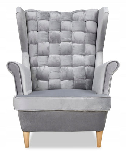 Fotel uszak Carol skandynawski Family Meble WELWET AKSAMIT jasny szary