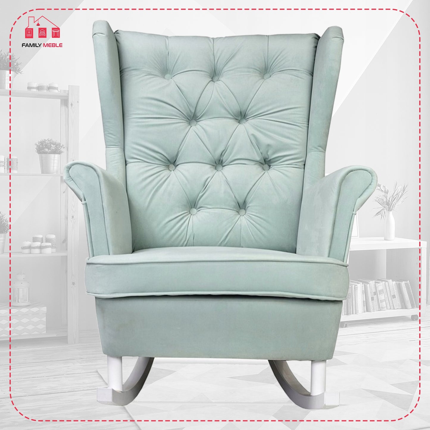 Fotel uszak Gaja bujany skandynawski Family Meble groszkowy seledynowy