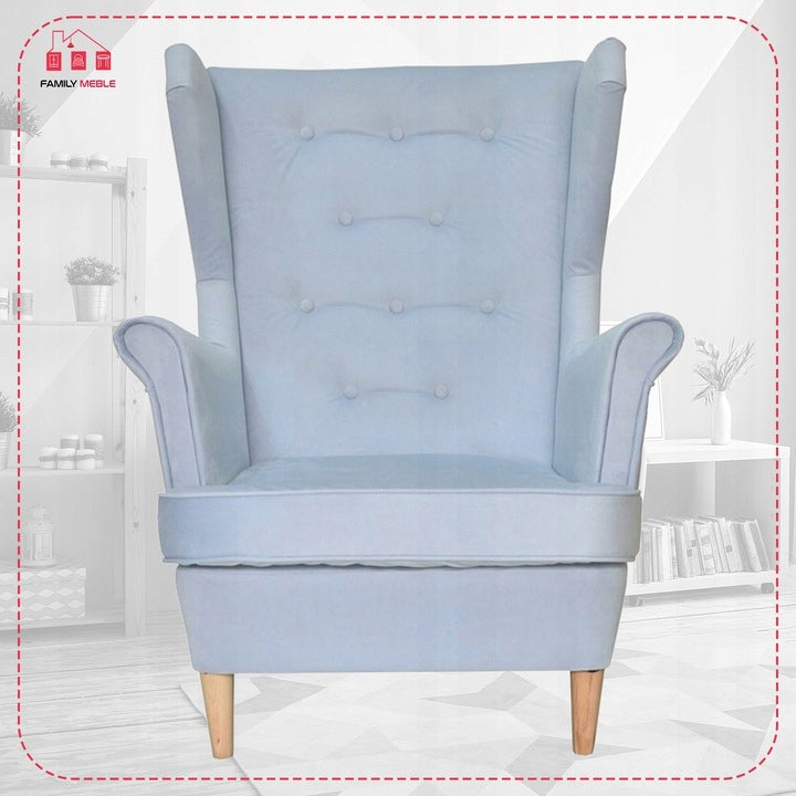 Fotel uszak Diana skandynawski Family Meble pudrowy róż pastelowy