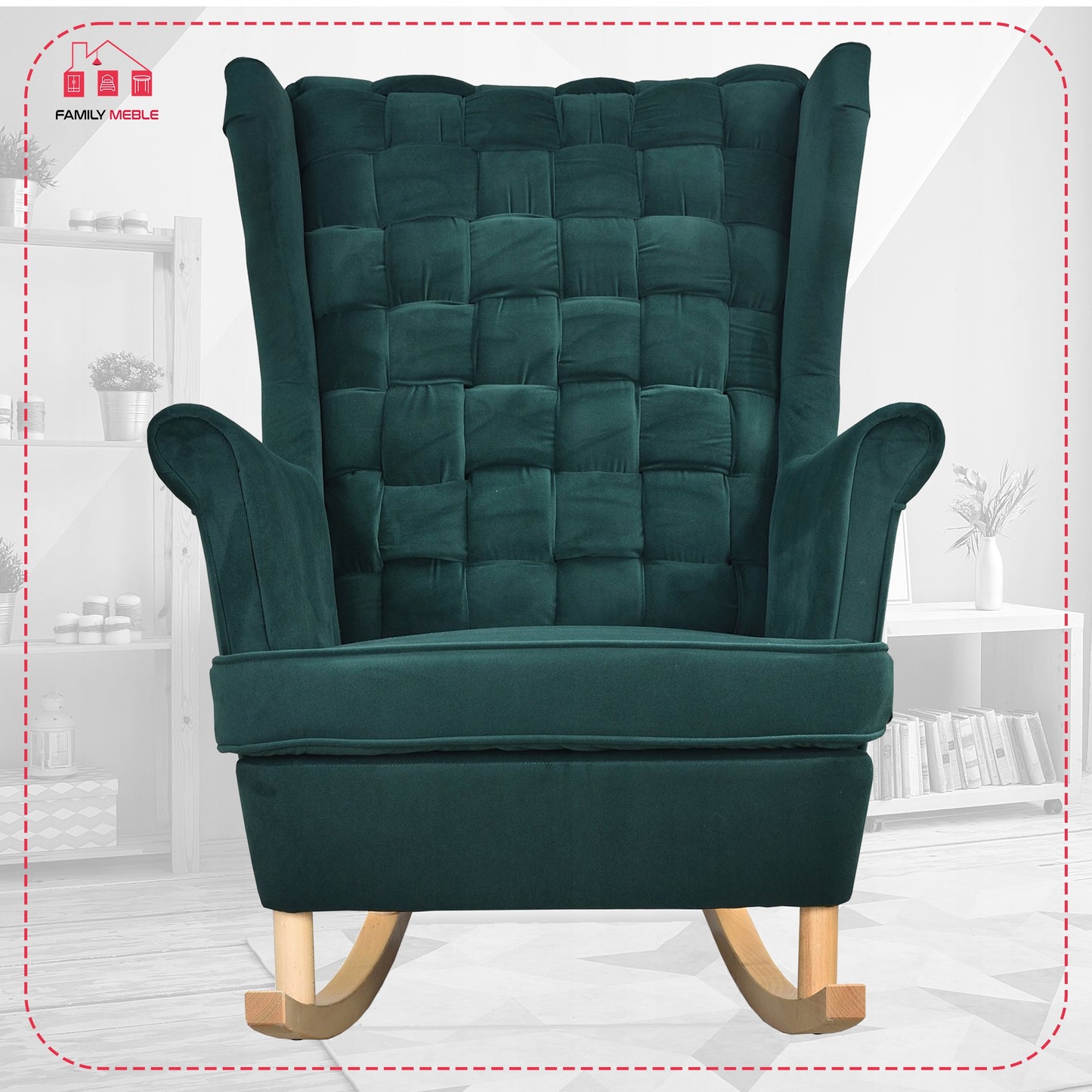 Fotel uszak Carol bujany skandynawski Family Meble butelkowa zieleń