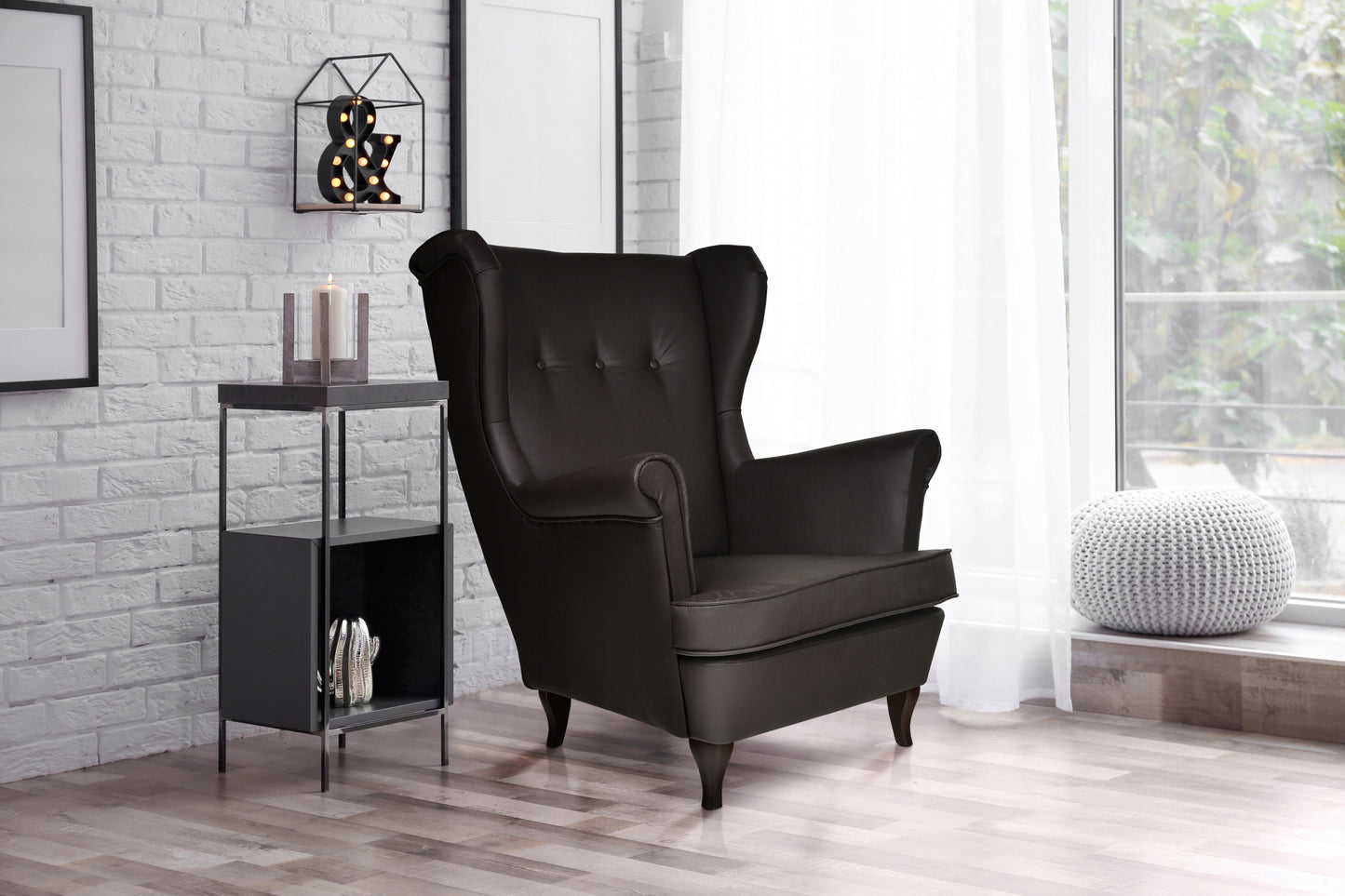 Fotel uszak Carol skandynawski Family Meble WELWET AKSAMIT jasny szary