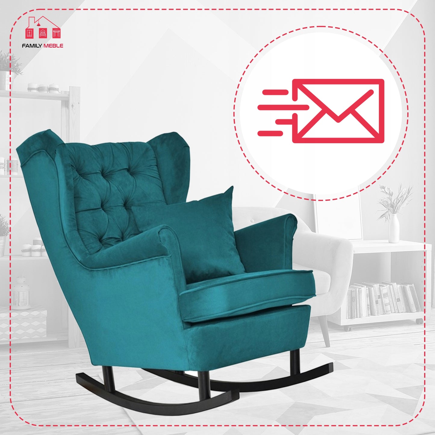 Fotel uszak bujany skandynawski Gaja Family Mebl patynowy turkus bujak