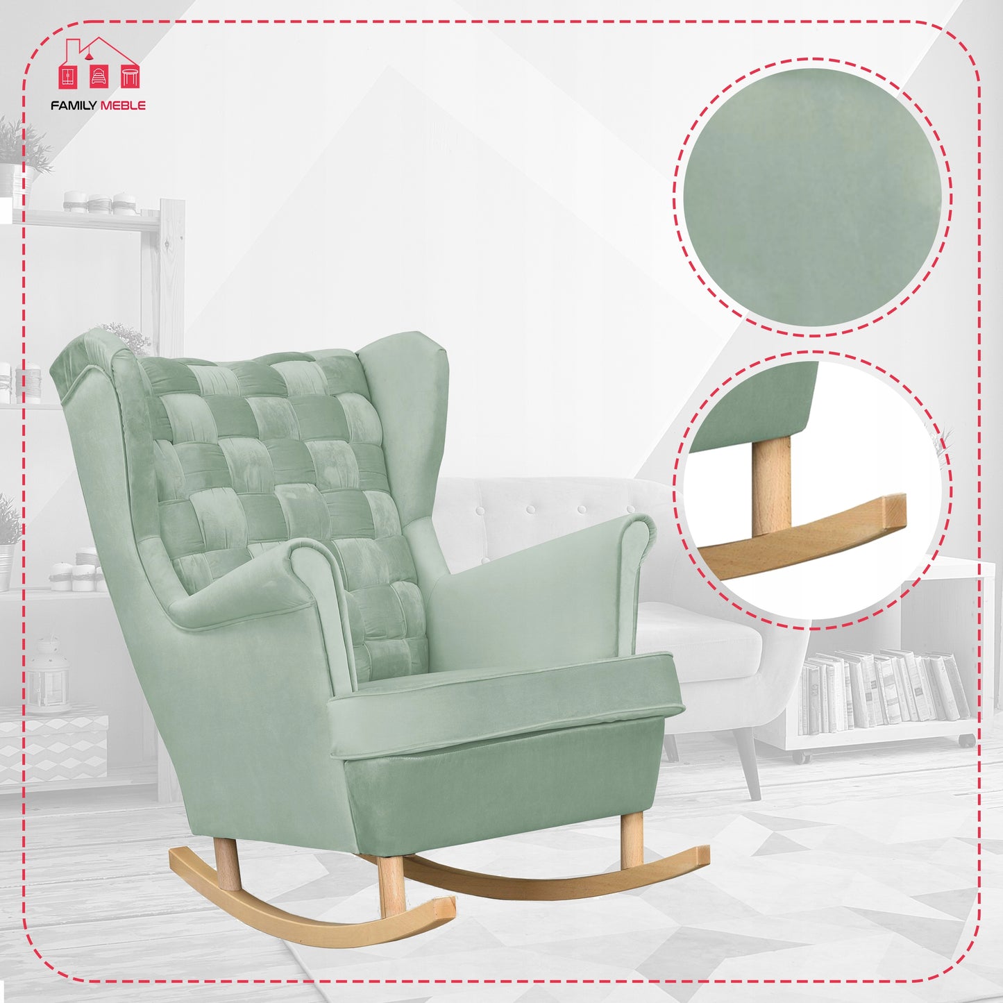 Fotel uszak Carol bujany skandynawski Family Meble miętowy jasny