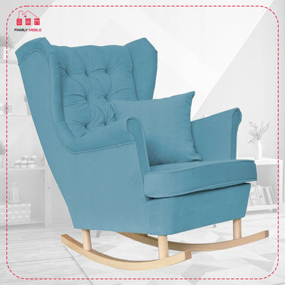 Fotel uszak Gaja bujany skandynawski Family Meble niebieski na płozach błękit