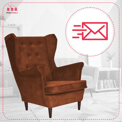 Fotel uszak Diana skandynawski Family Meble miedziany miły w dotyku rudy