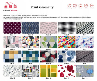 Zestaw wypoczynkowy mebli uszak Ari Print sofa fotele pufy Family Meble komplet