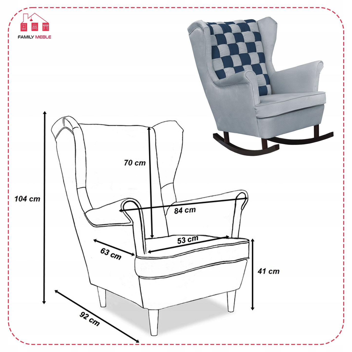 Fotel uszak bujany Carol Duo Family Meble szaro niebieska welur kratka moda