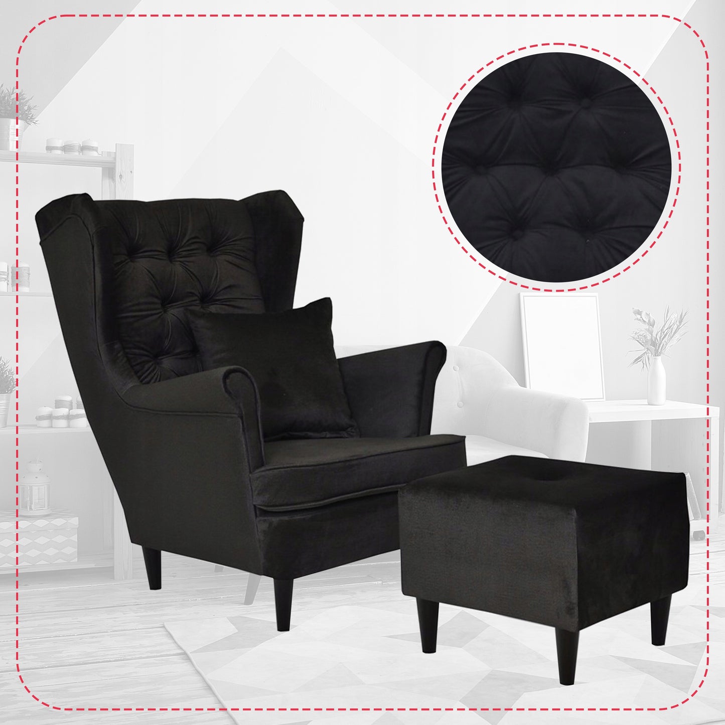 Fotel uszak Gaja z podnóżkiem skandynawski Family Meble ciemno szary