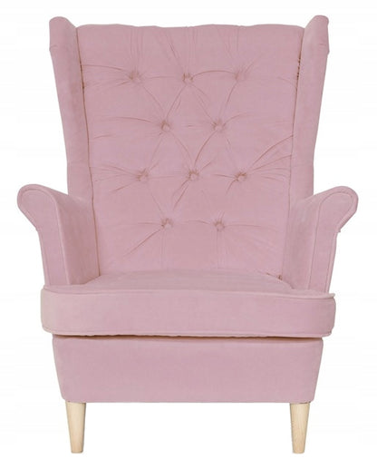 Fotel uszak Gaja skandynawski Family Meble pudrowy różowy jasny wygod