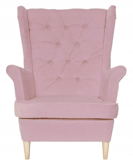 Fotel uszak Gaja skandynawski Family Meble pudrowy różowy jasny wygod