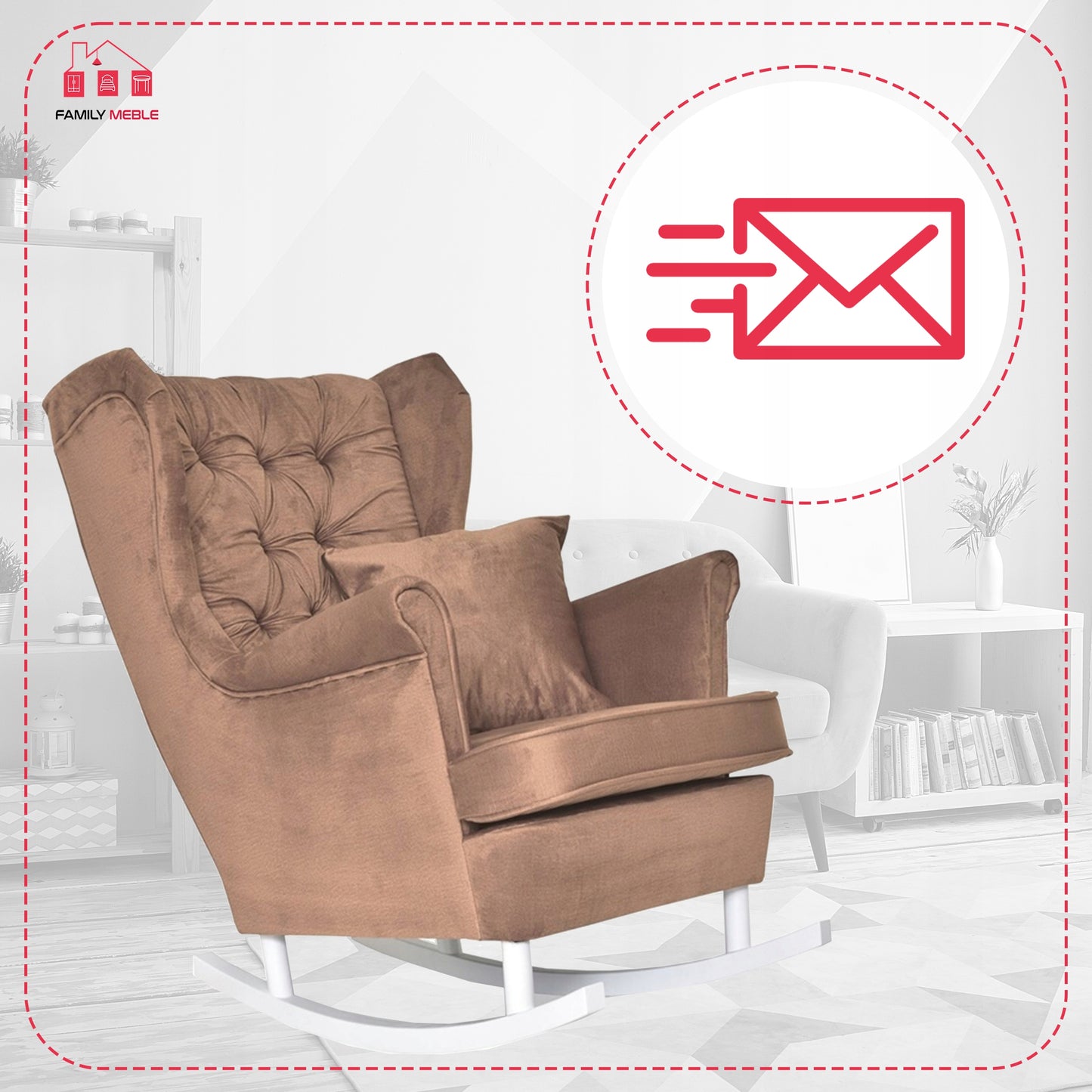 Fotel uszak Gaja bujany skandynawski Family Meble perłowy łososiowy