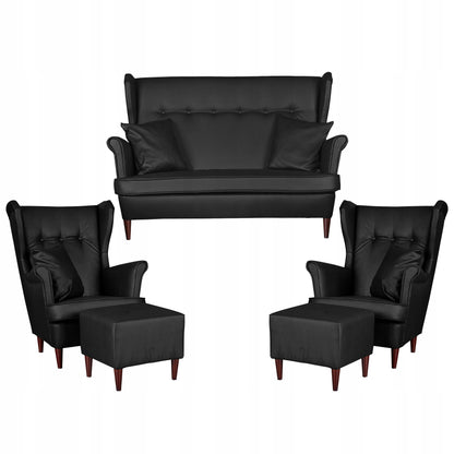 Zestaw wypoczynkowy mebli uszak Eko skóra sofa fotele pufy Family Meble komplet