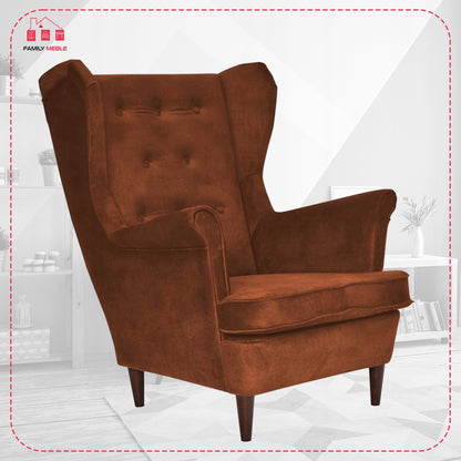 Fotel uszak Diana skandynawski Family Meble miedziany miły w dotyku rudy