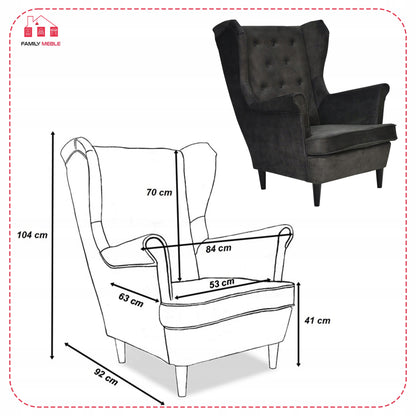 Fotel uszak Diana skandynawski Family Meble welur hydrofobowy ciemny