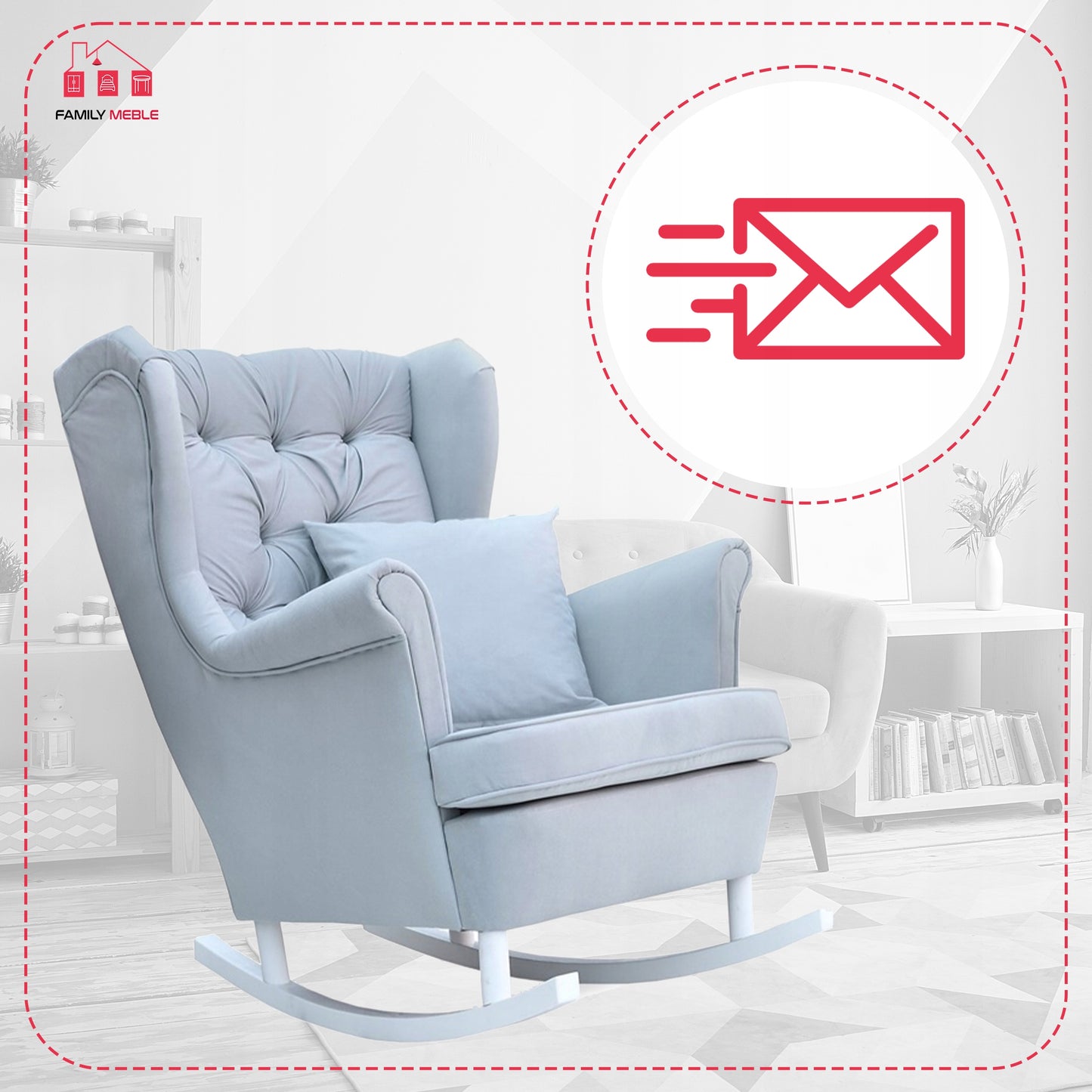 Fotel uszak bujany skandynawski Gaja Family Meble perłowy niebieski