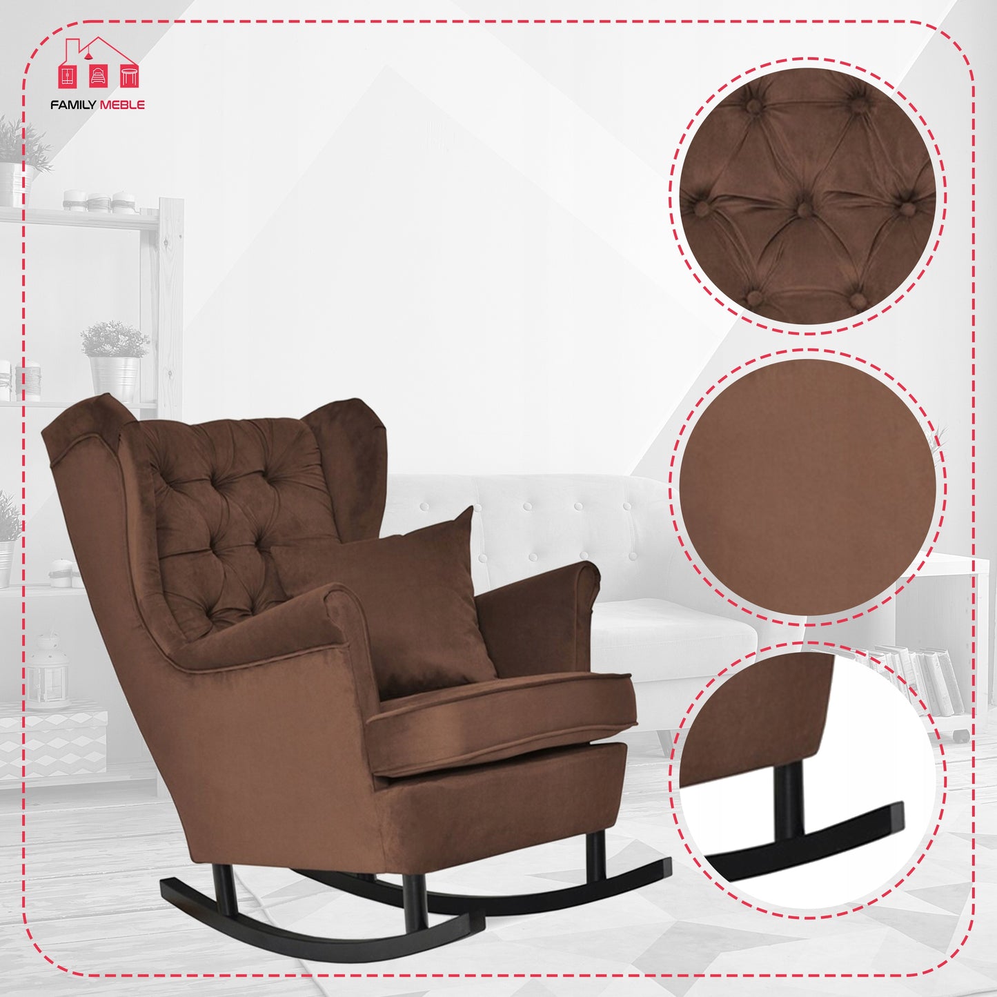 Fotel uszak Gaja bujany skandynawski Family Meble braun brązowy bujak