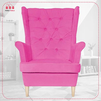 Fotel uszak Gaja z podnóżkiem skandynawski Family Mebl fuksja róż PINK
