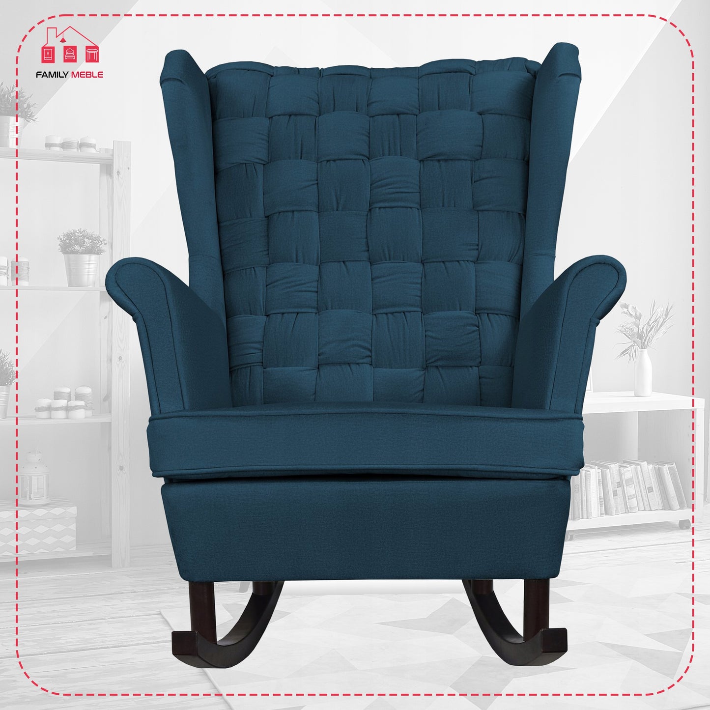 Fotel uszak Carol bujany skandynawski Family Meble GRANATOWY niebieski