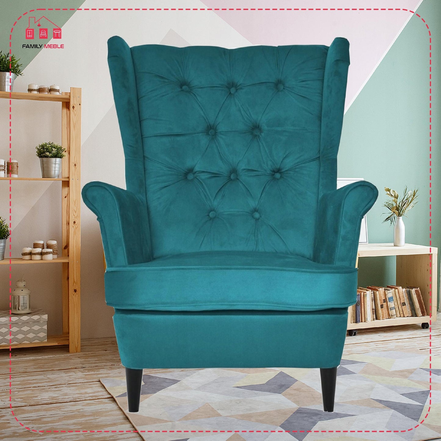 Fotel uszak Gaja skandynawski Famil Meble głęboko pikowana brudna biel