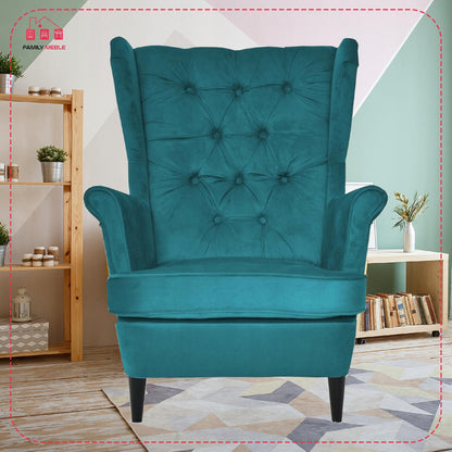 Fotel uszak Gaja skandynawski Famil Meble głęboko pikowana brudna biel