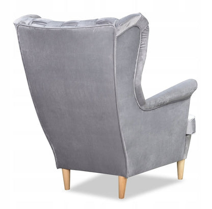 Fotel uszak Carol skandynawski Family Meble WELWET AKSAMIT jasny szary