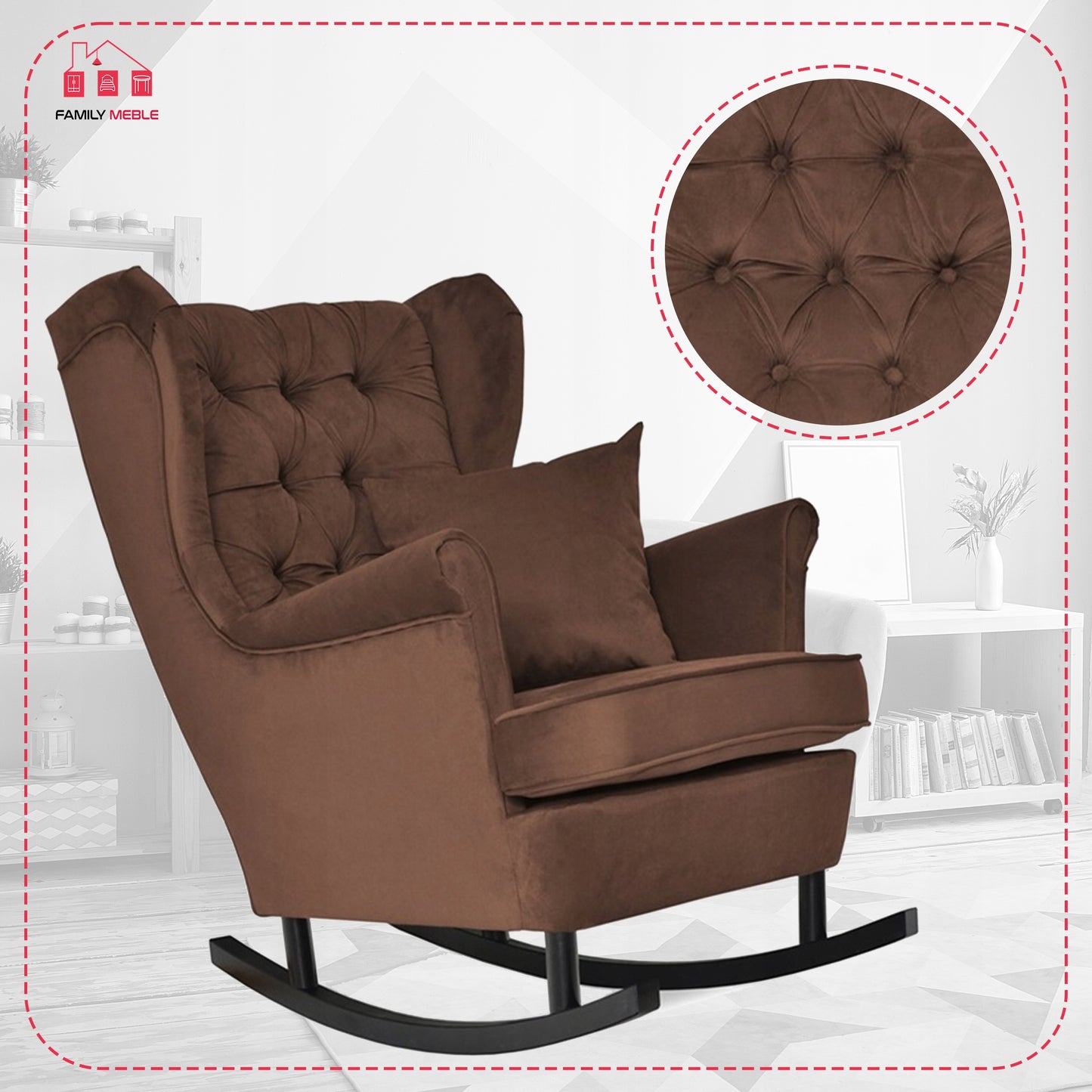 Fotel uszak Gaja bujany skandynawski Family Meble braun brązowy bujak