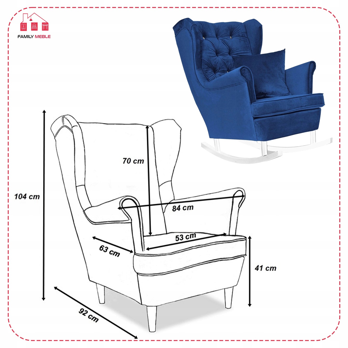 Fotel uszak Gaja bujany skandynawski Family Meble niebieski chabrowy