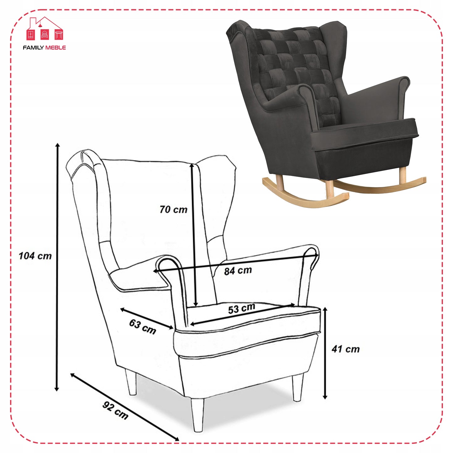 Fotel uszak Carol bujany skandynawski Family Meble grafitowy ciemny