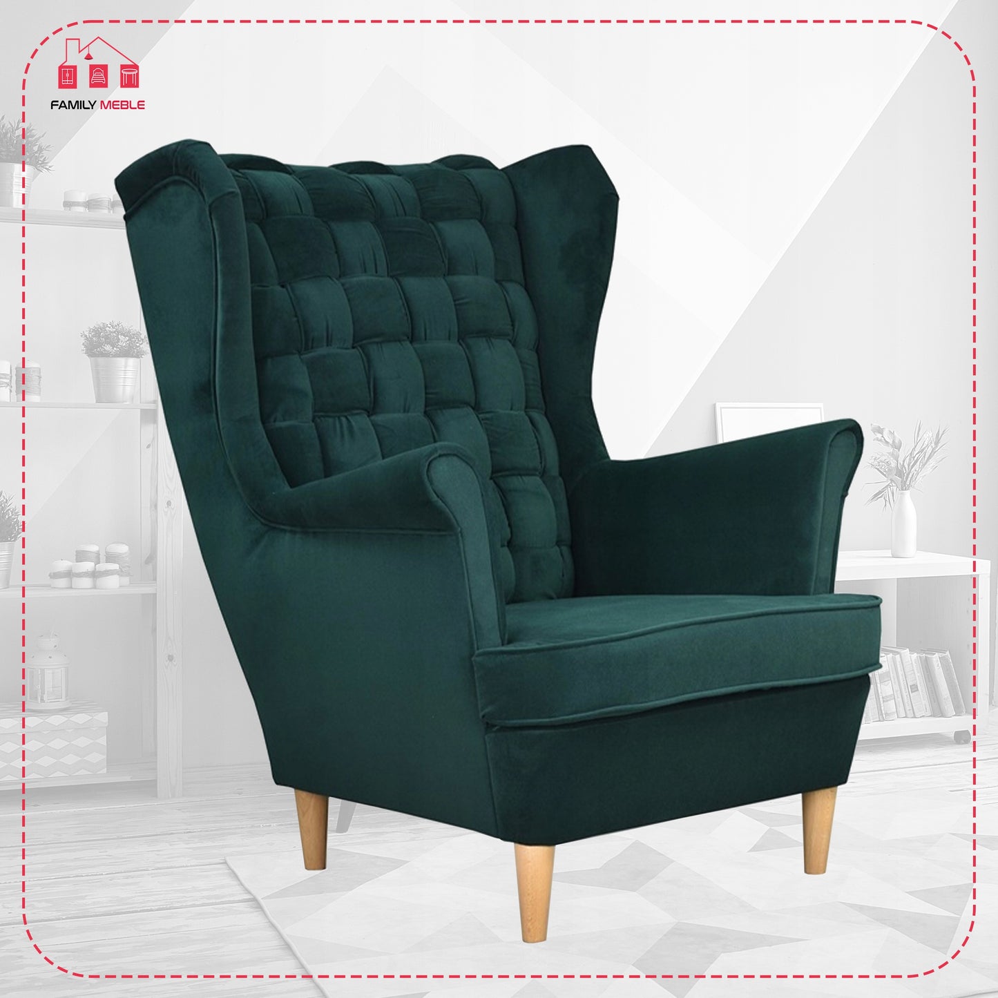 Fotel uszak Carol skandynawski Family Meble butelkowa zieleń, zielony