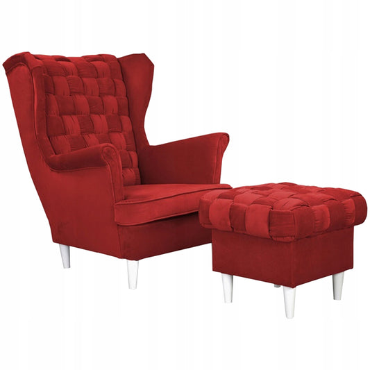 Fotel uszak Carol z podnóżkiem skandynawski Family Meble czerwony