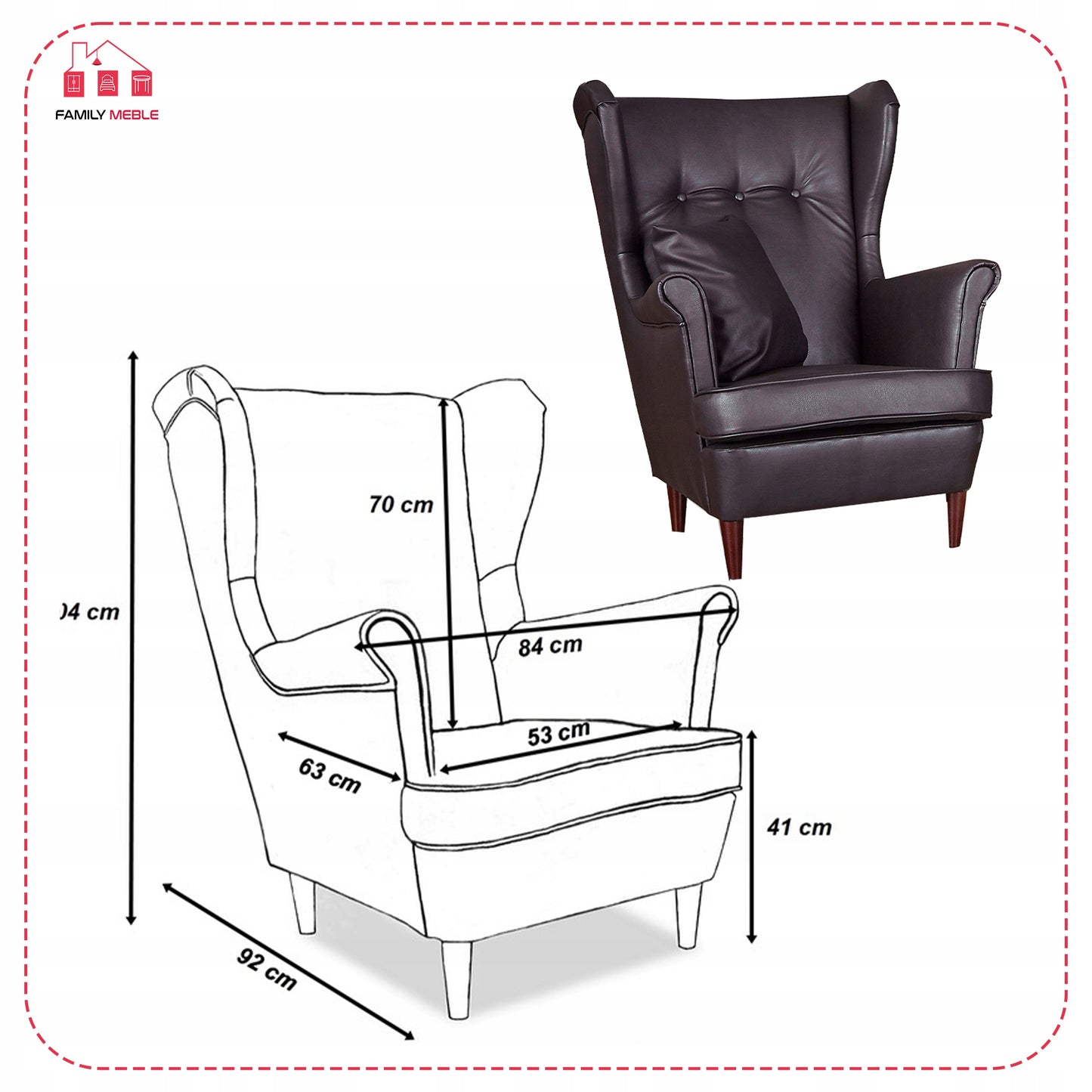 Zestaw wypoczynkowy mebli uszak Eko skóra sofa fotele skandynawskie Family Meble