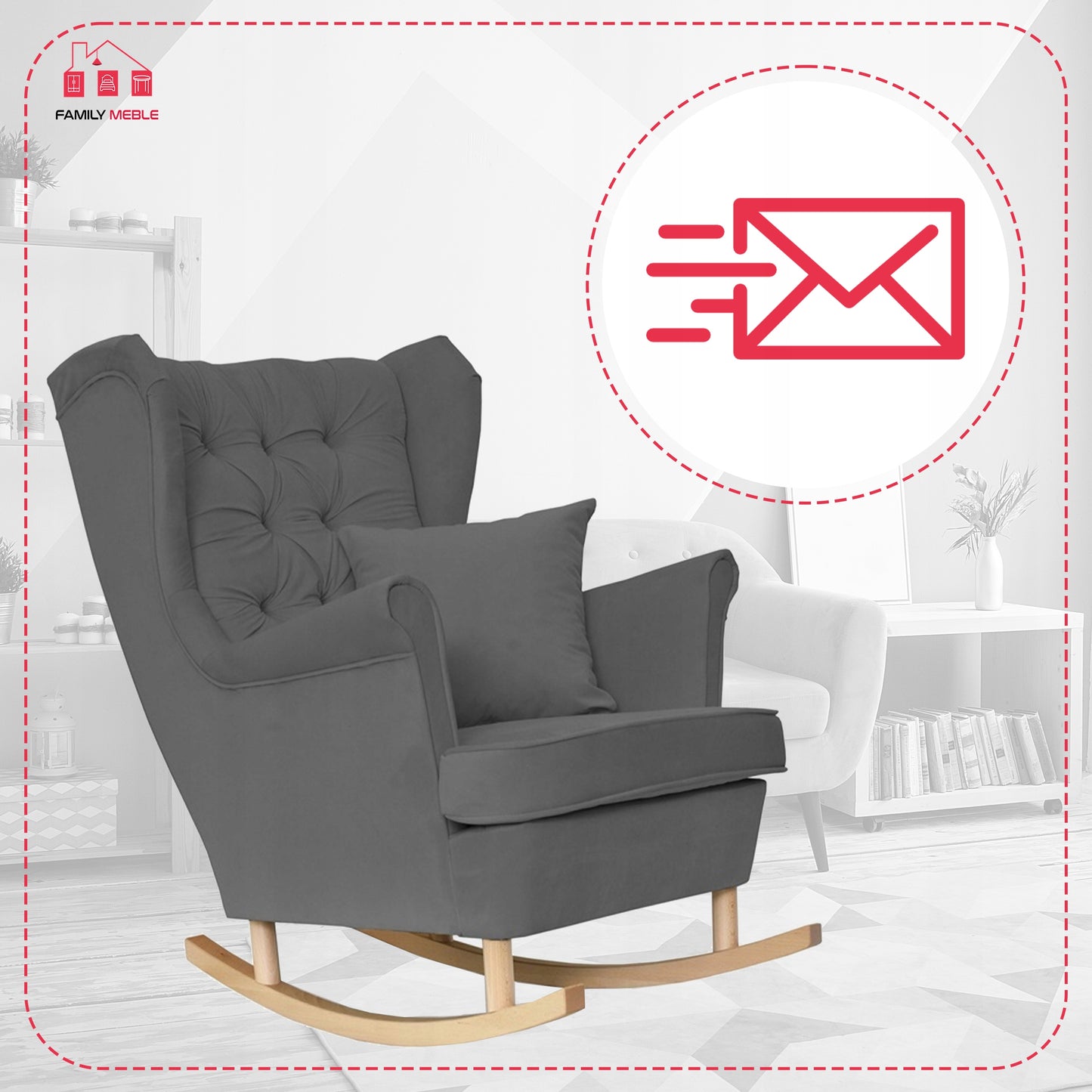 Fotel uszak Gaja bujany skandynawski Family Meble szary welur wygodny antracyt