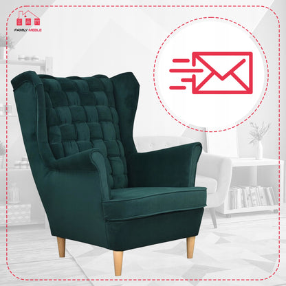 Fotel uszak Carol skandynawski Family Meble butelkowa zieleń, zielony