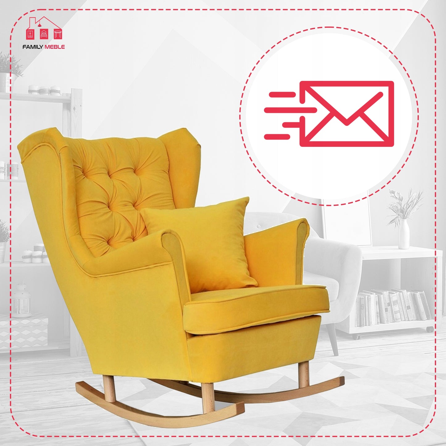 Fotel uszak Gaja bujany skandynawski Family Meble żółty na biegunach