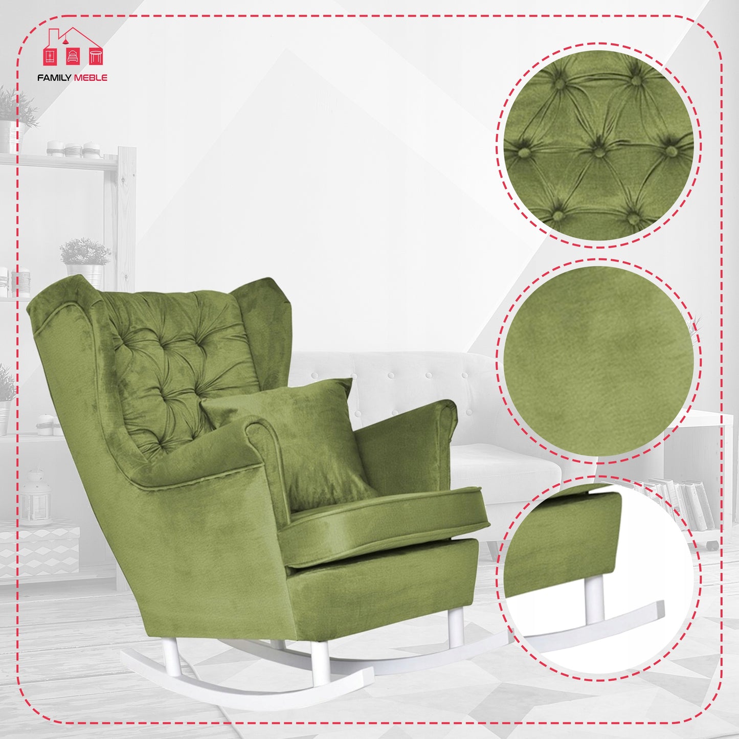 Fotel uszak Gaja bujany skandynawski Family Meble szmaragdowy paproć