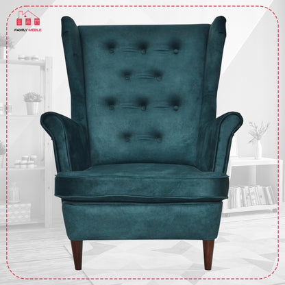 Fotel uszak Diana skandynawski Family Meble morski ciemnozielony wygodny