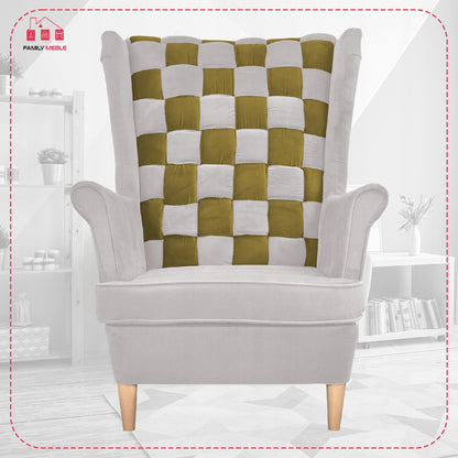 Fotel uszak Carol Duo skandynawski Family Meble siwo zielony paski