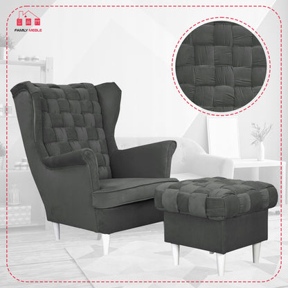 Fotel uszak Carol z podnóżkiem skandynawski Family Meble ciemny szary