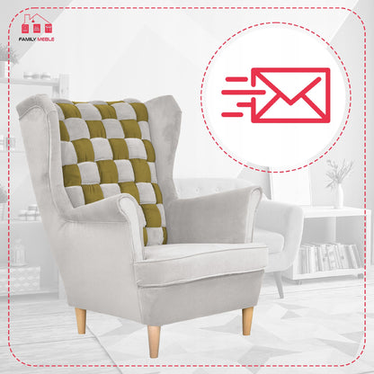 Fotel uszak Carol Duo skandynawski Family Meble siwo zielony paski