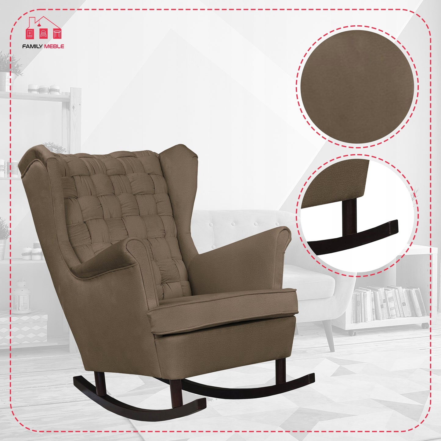 Fotel uszak Carol bujany skandynawski Family Meble beżowy, brązowy