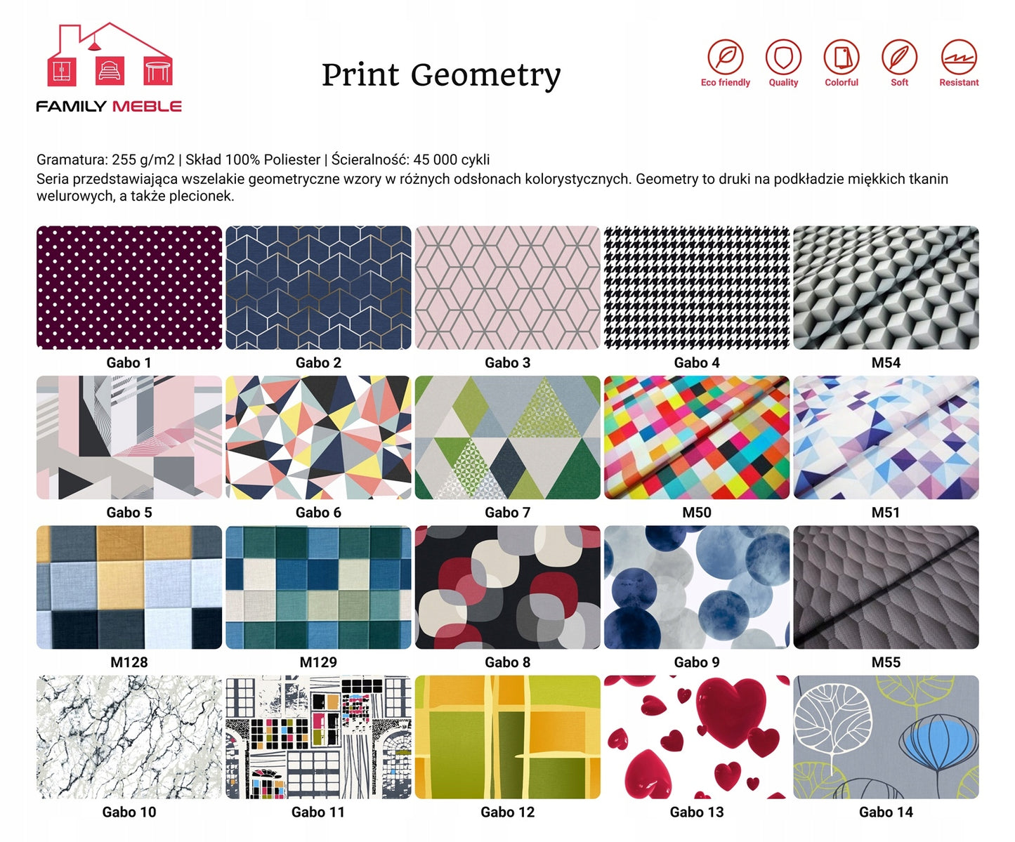 Zestaw wypoczynkowy mebli uszak Ari Print sofa fotele pufy Family Meble komplet