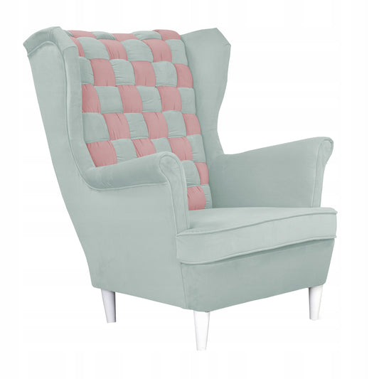 Fotel uszak Carol Duo skandynawski Family Meble błękitno niebieski róż