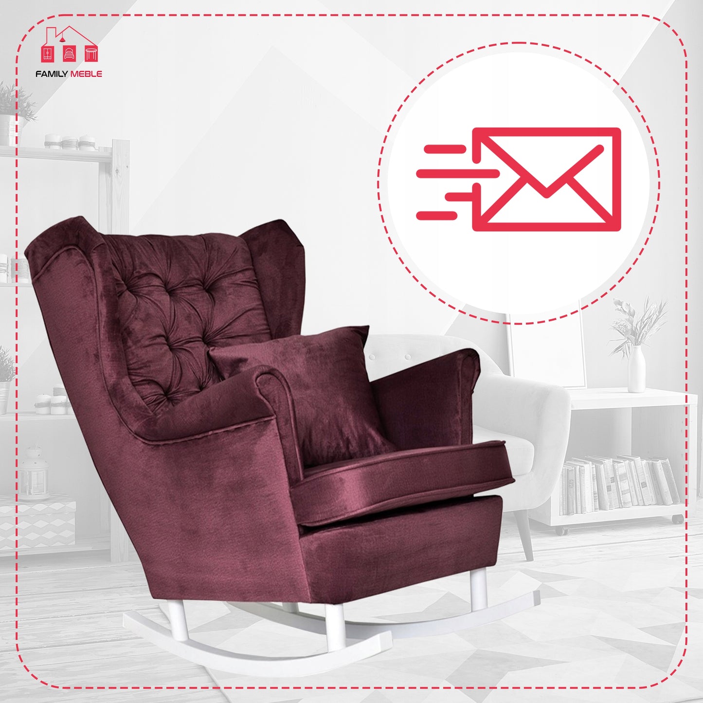 Fotel uszak Gaja bujany skandynawski Family Meble purpurowy rubinowy