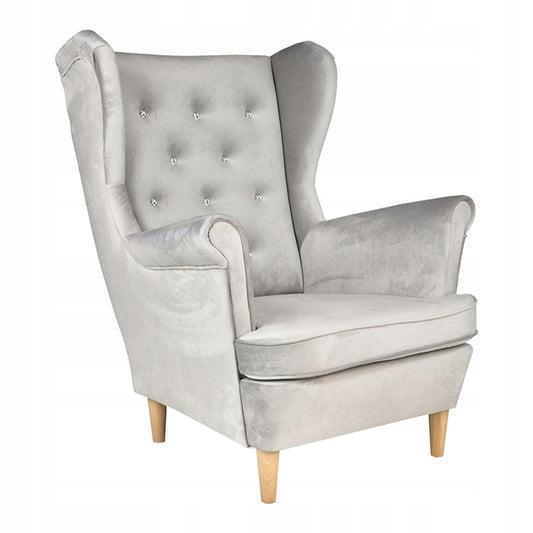 Fotel uszak Diana skandynawski Family Meble aksamit welwet kryształki