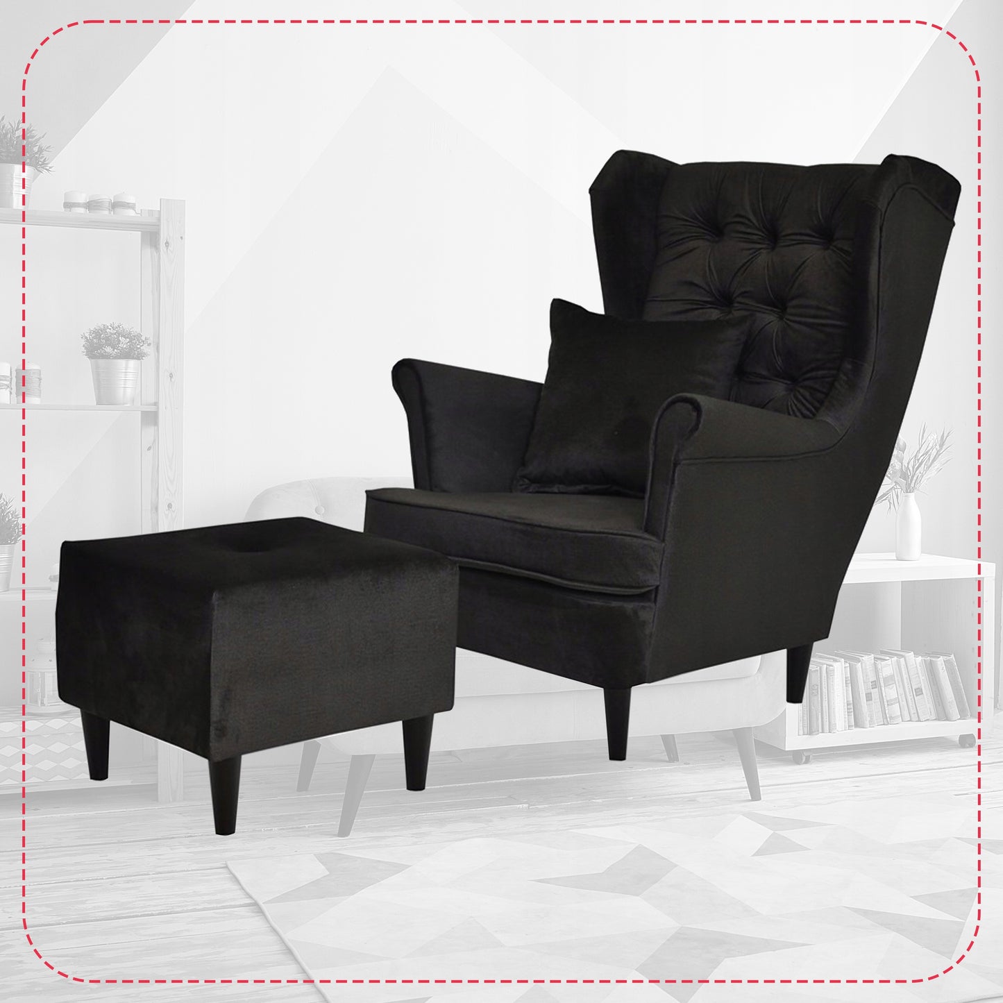 Fotel uszak Gaja z podnóżkiem skandynawski Family Meble ciemno szary