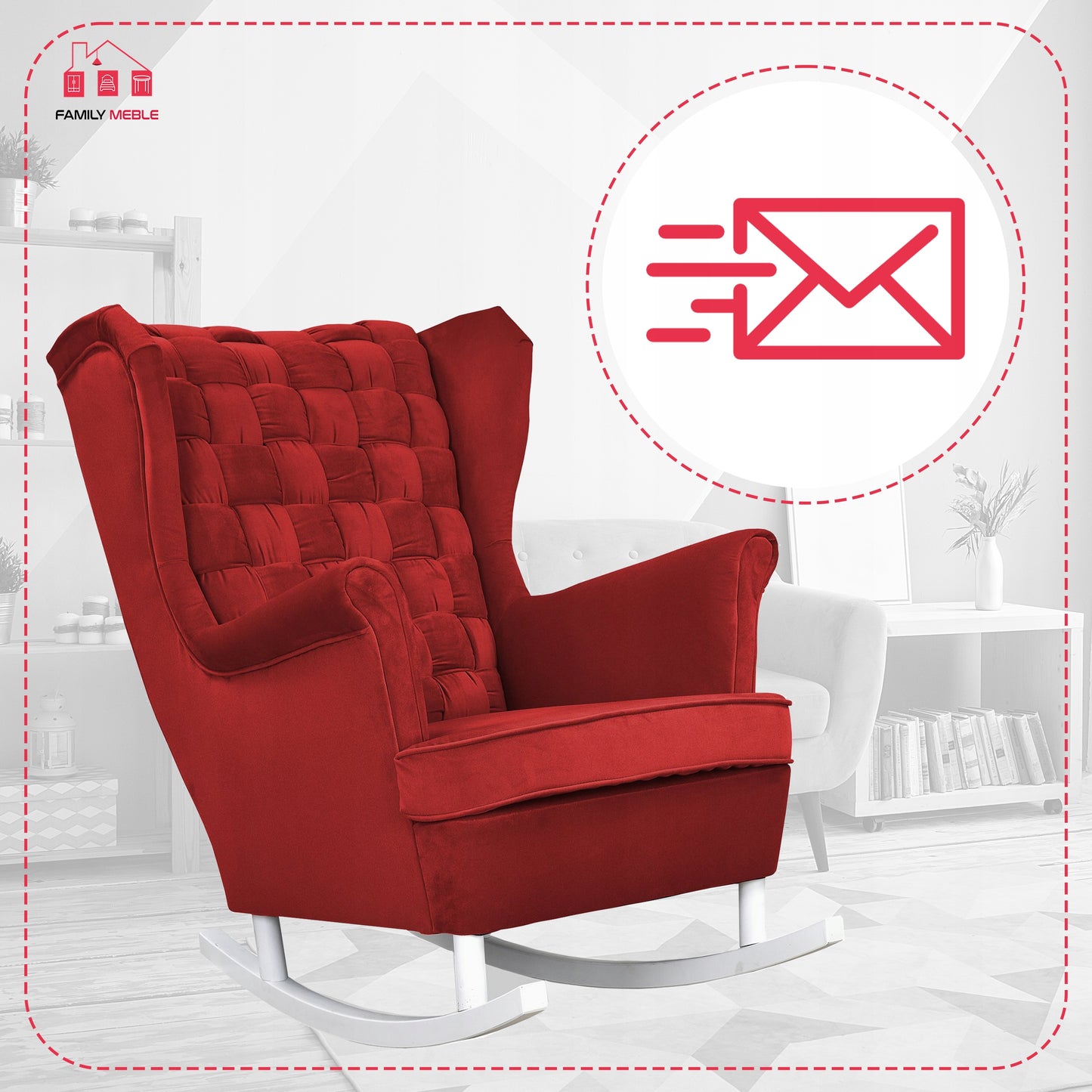 Fotel uszak Carol bujany skandynawski Family Meble czerwony, czerwień